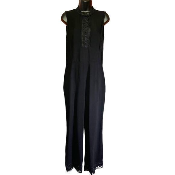 Yyigal Yigal Azrouel Black Pants Romper Jumpsuit Lace Wide‎ Legs Sleeveless Sz 2 - Picture 2 of 16